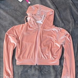 pink cropped velvet zipup